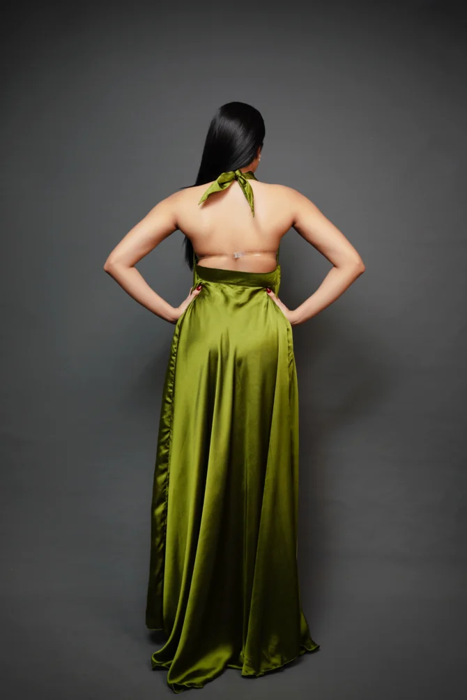 Solid Color Cowl Neck Slip Long Dress - Image 5