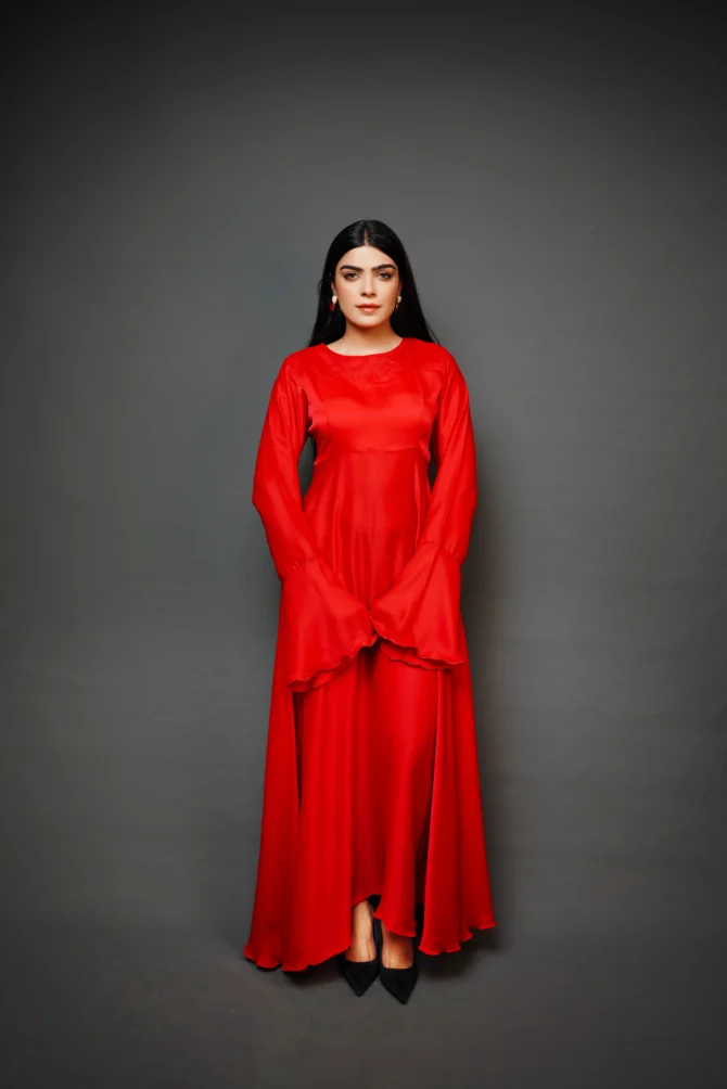 Pure Silk Full Sleeves Long Dress - Image 4