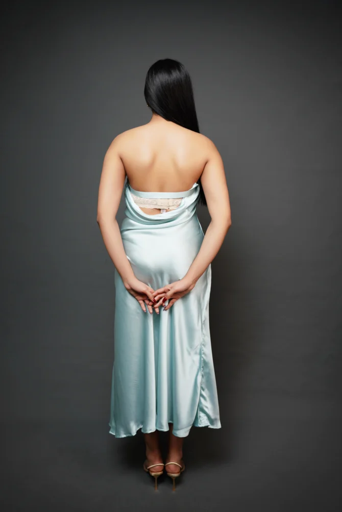 Sleeve Less Silk Long Dress - Image 4