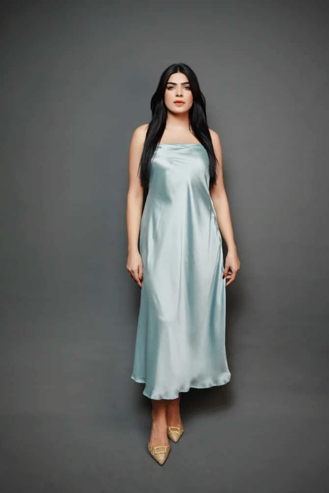 Sleeve Less Silk Long Dress - Image 3