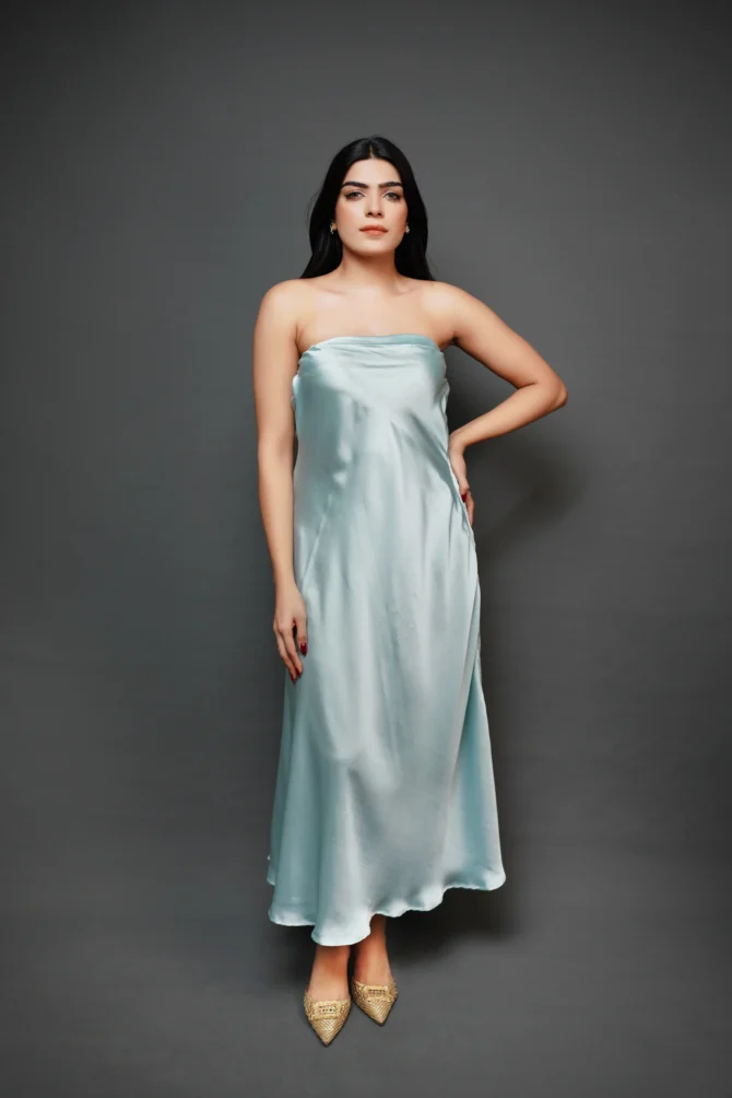 Sleeve Less Silk Long Dress