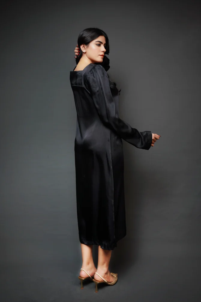 Black Midi Wrap Long Sleeve Dress - Image 3