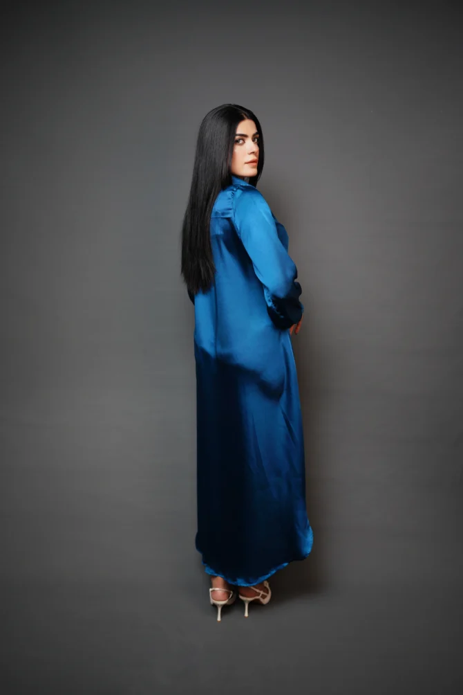 Royal Blue Long Silk Dress - Image 3